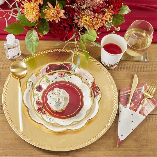Kate Aspen® 7" Burgundy Blush Floral Premium Paper Plates, 64ct.